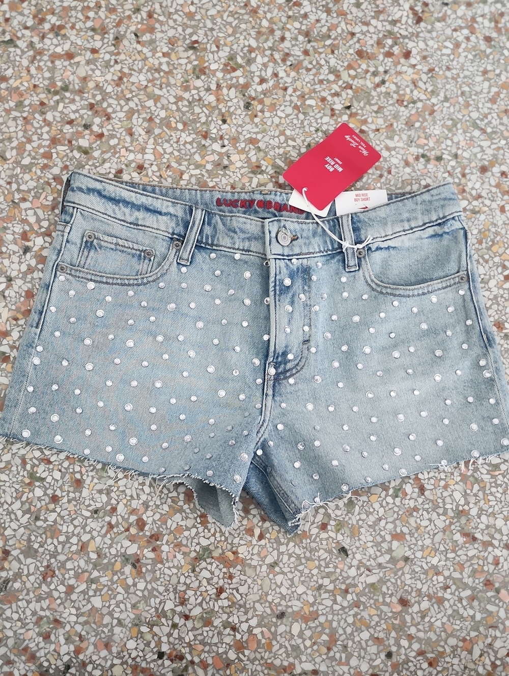 Lucky Brand Light Wash Denim Shorts with Rhinestone Embellishments